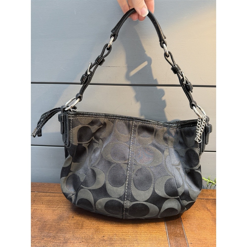 Vtg Y2K Coach Signature Soho Jacquard Hobo Shoulder Bag Black Canvas - Picture 2 of 11